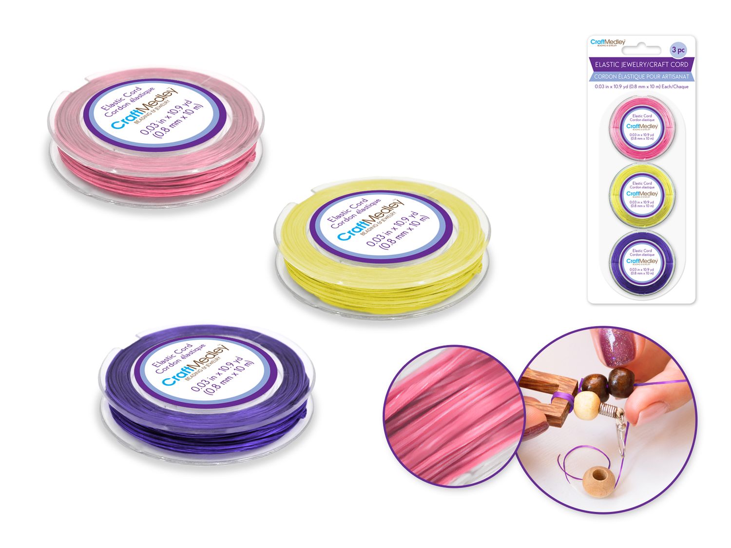 CraftMedley 10mx0.8mm Elastic Jewelry Craft Cord Pastel Mix 3pc