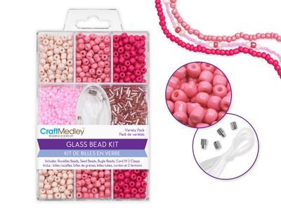 CraftMedley Glass Bead with Cord and Clasp Pink Kit 55-60g