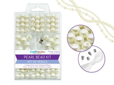 CraftMedley 8/10mm Gloss Pearl Beads with Cord and Clasps Ivory Kit 27g