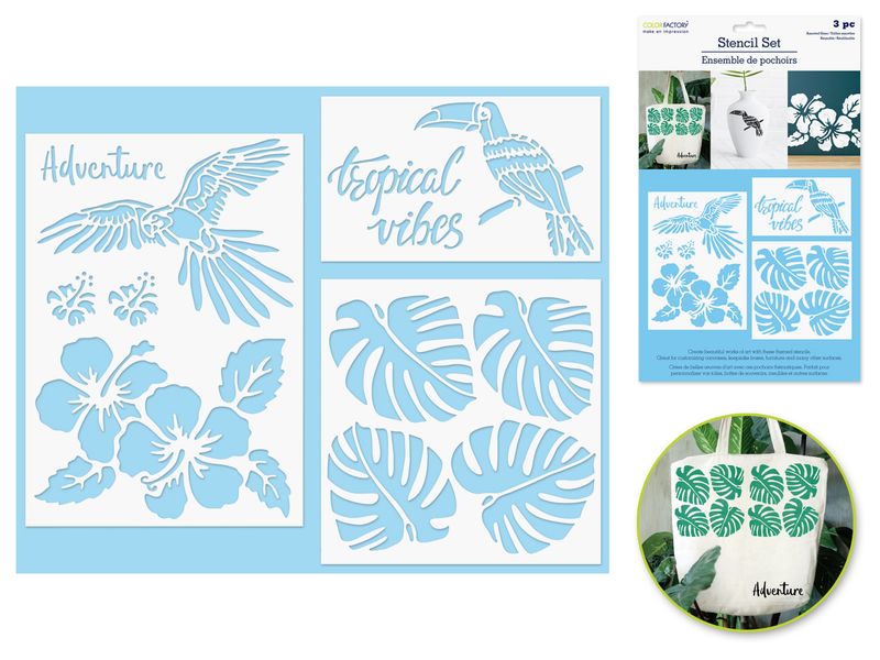 Color Factory Assorted Multi-Media 3-pack Tropical Vibes Stencil Set