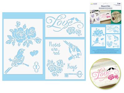Color Factory Assorted Multi-Media 3-pack Roses Are Red Stencil Set