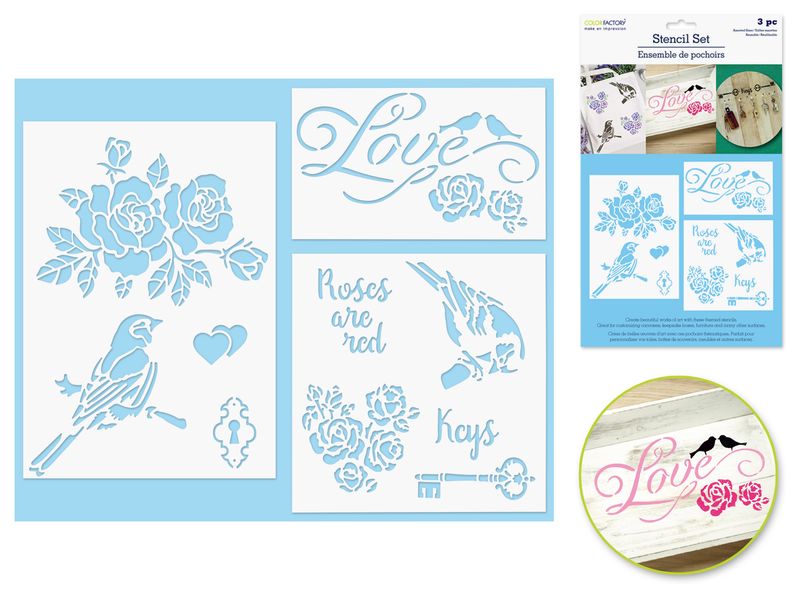 Color Factory Assorted Multi-Media 3-pack Roses Are Red Stencil Set