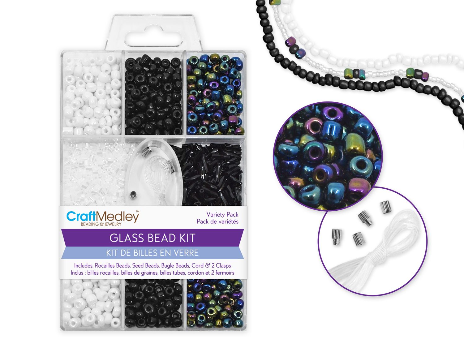 CraftMedley Glass Bead with Cord and Clasp Classic Kit 55-60g