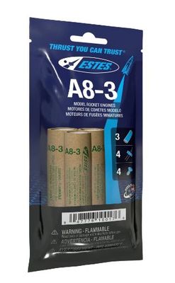 Estes Rockets Bagged A8-3 Model Rocket Engines 3pc