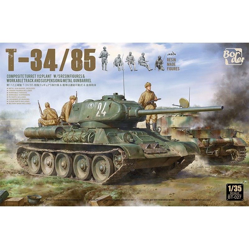 Border Model 1/35 T-34/85 Composite Turret 112 Plant with 5 Resin Figures, Metal Gun Barrel &amp; Workable Tracks