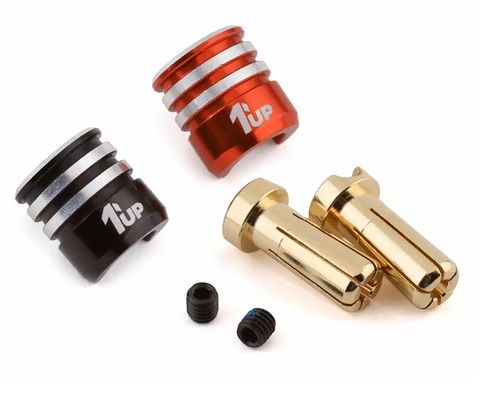 1UP Racing Heatsink Bullet Plug Grips w/ 5mm Bullets (Black/Red)