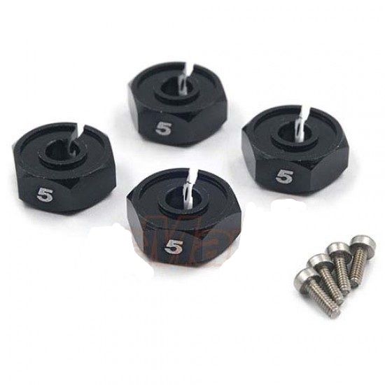 3 Racing 5mm Aluminum Hex Wheel Adapters Black 4pc