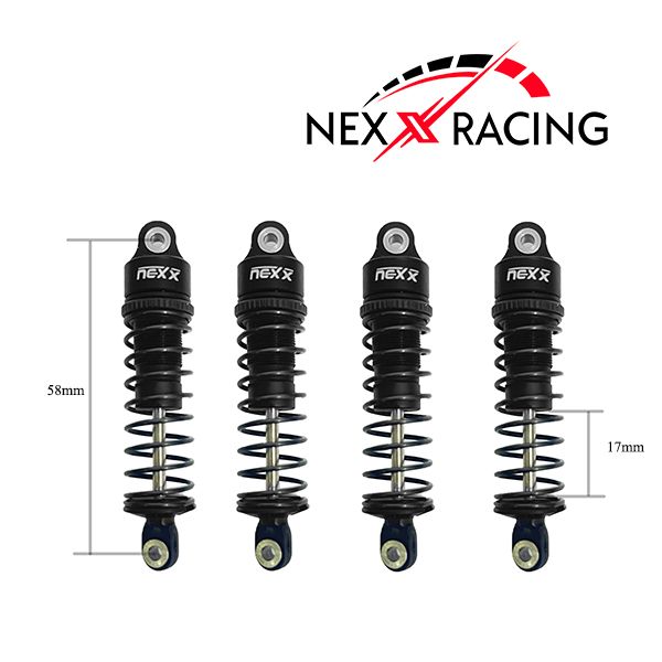 Nexx Racing 58mm Oil Shocks 4pc for Arrma 1/18 GRANITE/ TYPHON/ MOJAVE Black