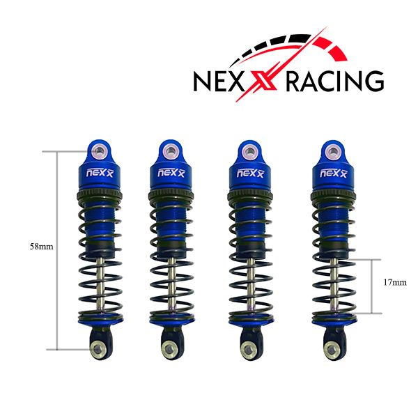 Nexx Racing 58mm Oil Shocks 4pc for Arrma 1:18 GRANITE/ TYPHON/ MOJAVE Blue