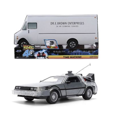 Jada 1/24 Hollywood Rides Back to the Future Time Machine with Dr E Brown Truck 40th Anniversary