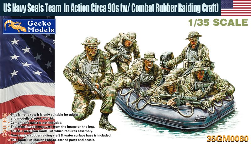 Gecko 1/35 US Navy Seals Team In Action Circa 90s with Combat Rubber Raiding Craft