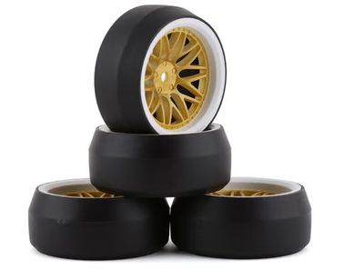 Yeah Racing Spec D Drift Tires with LS Mesh Wheels White/Gold 4pc