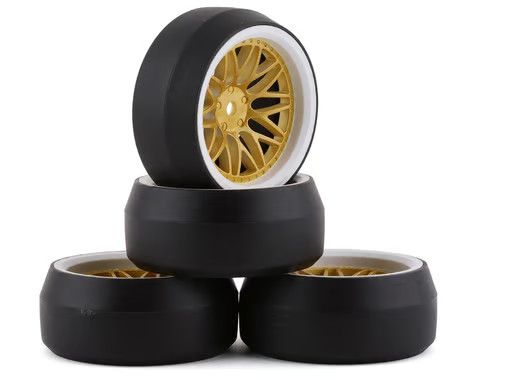 Yeah Racing Spec D Drift Tires with LS Mesh Wheels White/Gold 4pc