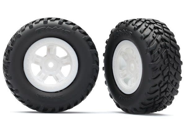 Traxxas Assembled and Glued Right and Left SCT Off Road Racing Tires on SCT White Wheels