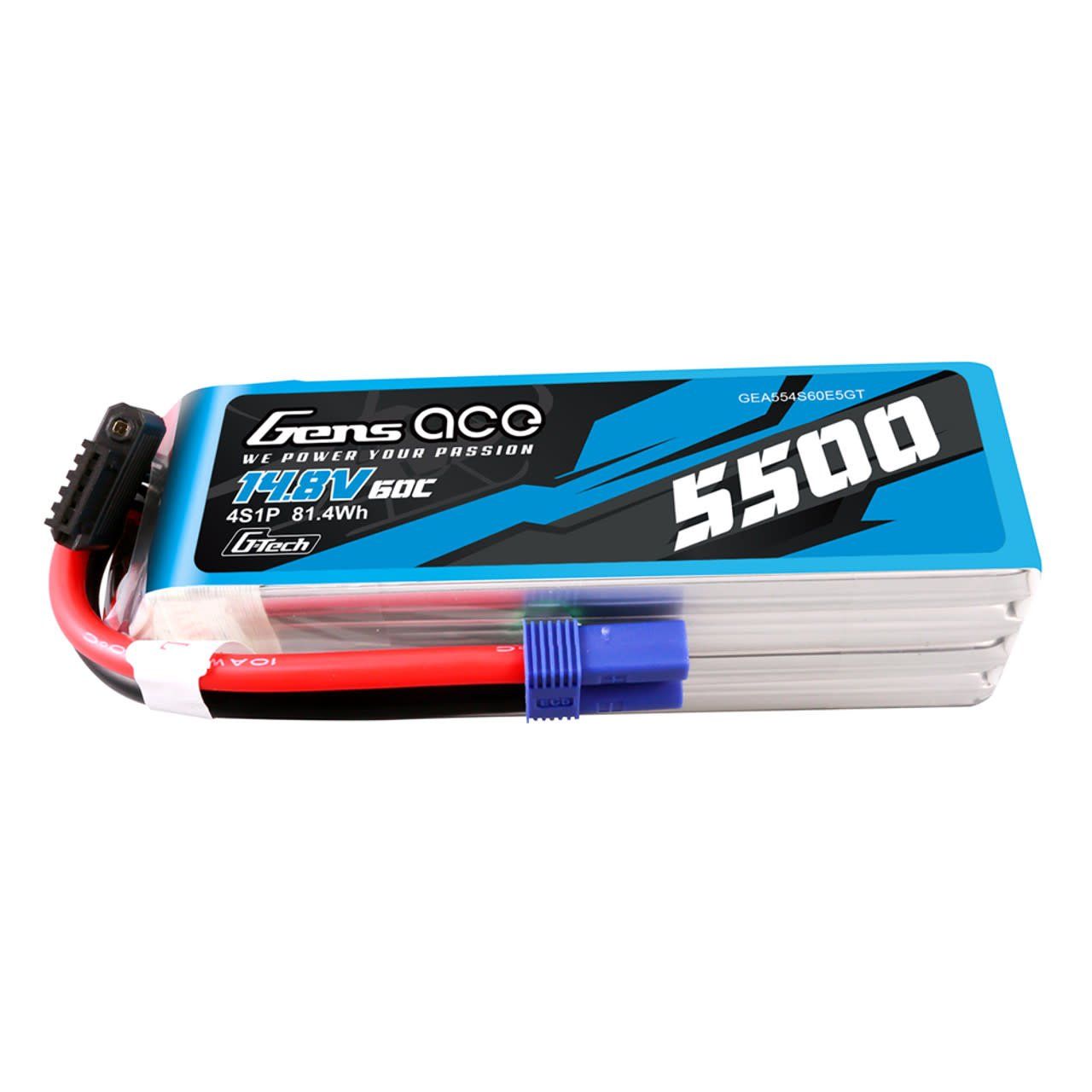 GENS ACE G-Tech 5500mAh 14.8V 4S1P 60C LiPo Battery Pack with EC5 Plug
