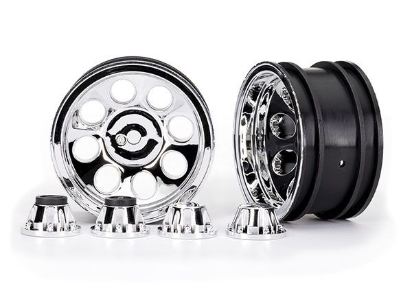 Traxxas Front and Rear 2.2in Classic Chrome Wheels with Center Caps 4pc