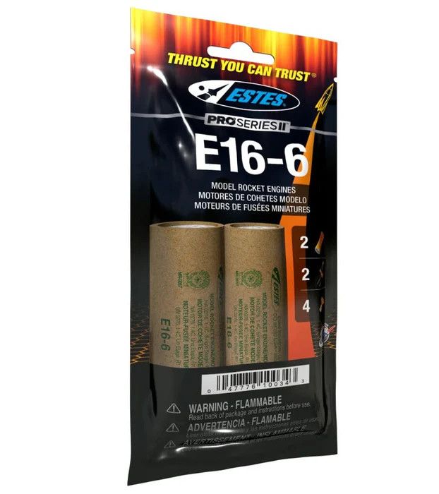 Estes Rockets Bagged E16-6 Model Rocket Engines 2pc
