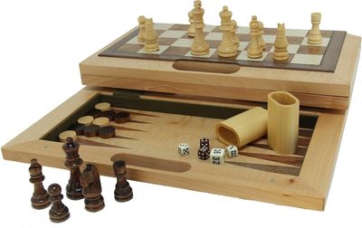 16in Camphor Folding Chess/Checkers/Backgammon Set