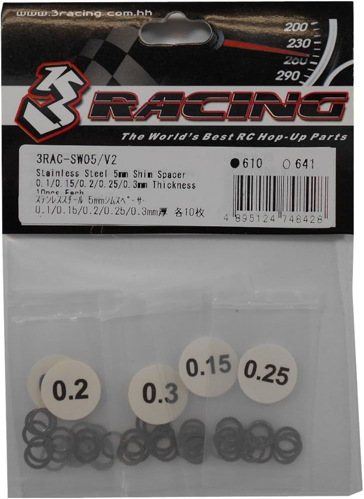 3 Racing 0.1/0.15/0.2/0.25/0.3 5mm Stainless Steel Shim Spacer 50pc