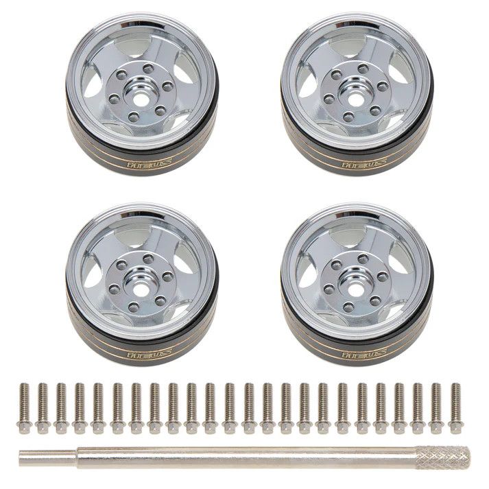 Meus Racing SCX24/TRX-4M 1.0in Beadlock Wheel Aluminum Chrome-Plated Brass Inner Ring Negative Offset -3.25mm