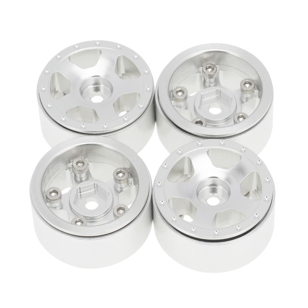 Hobby Details 1.0in CNC Aluminum Starfish Beadlock Wheels Silver 4pc