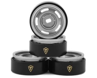 Treal Hobby 0.7in 5-Slot Aluminum Micro Rock Crawler Beadlock 8g Wheels Silver 4pc