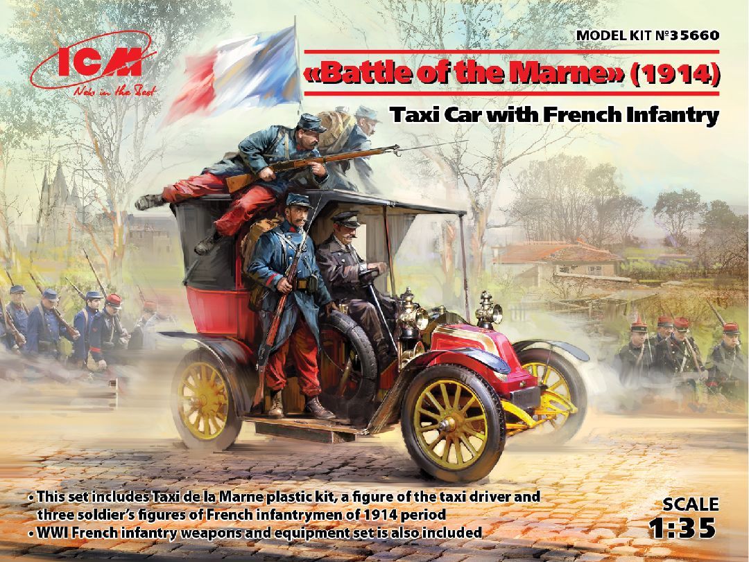 ICM Models 1/35 Battle of the Marne 1914 Taxi with French Infantry