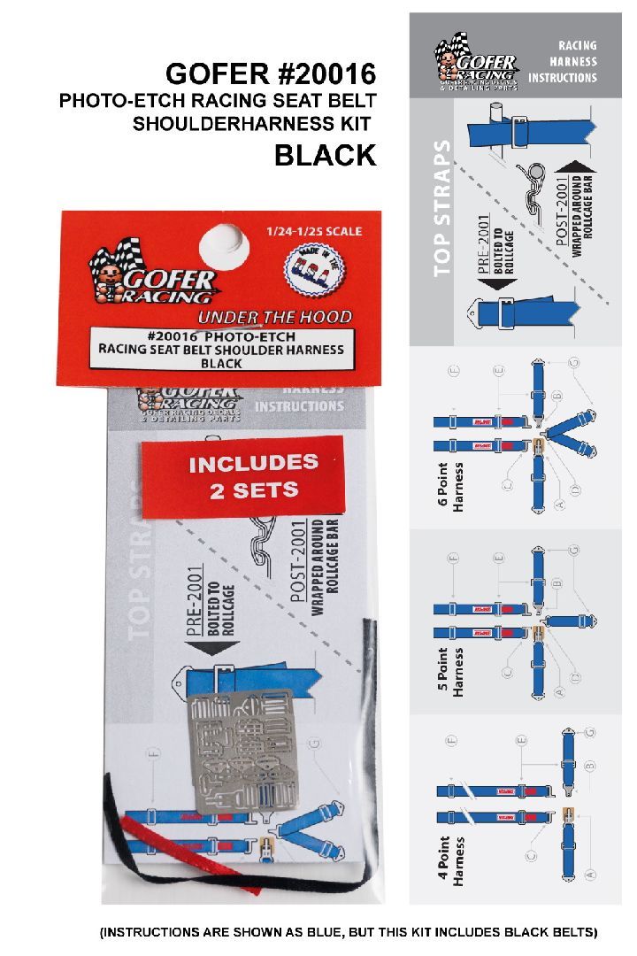 Gofer Racing Photo-Etch Seatbelt And Shoulder Harness Kit Black