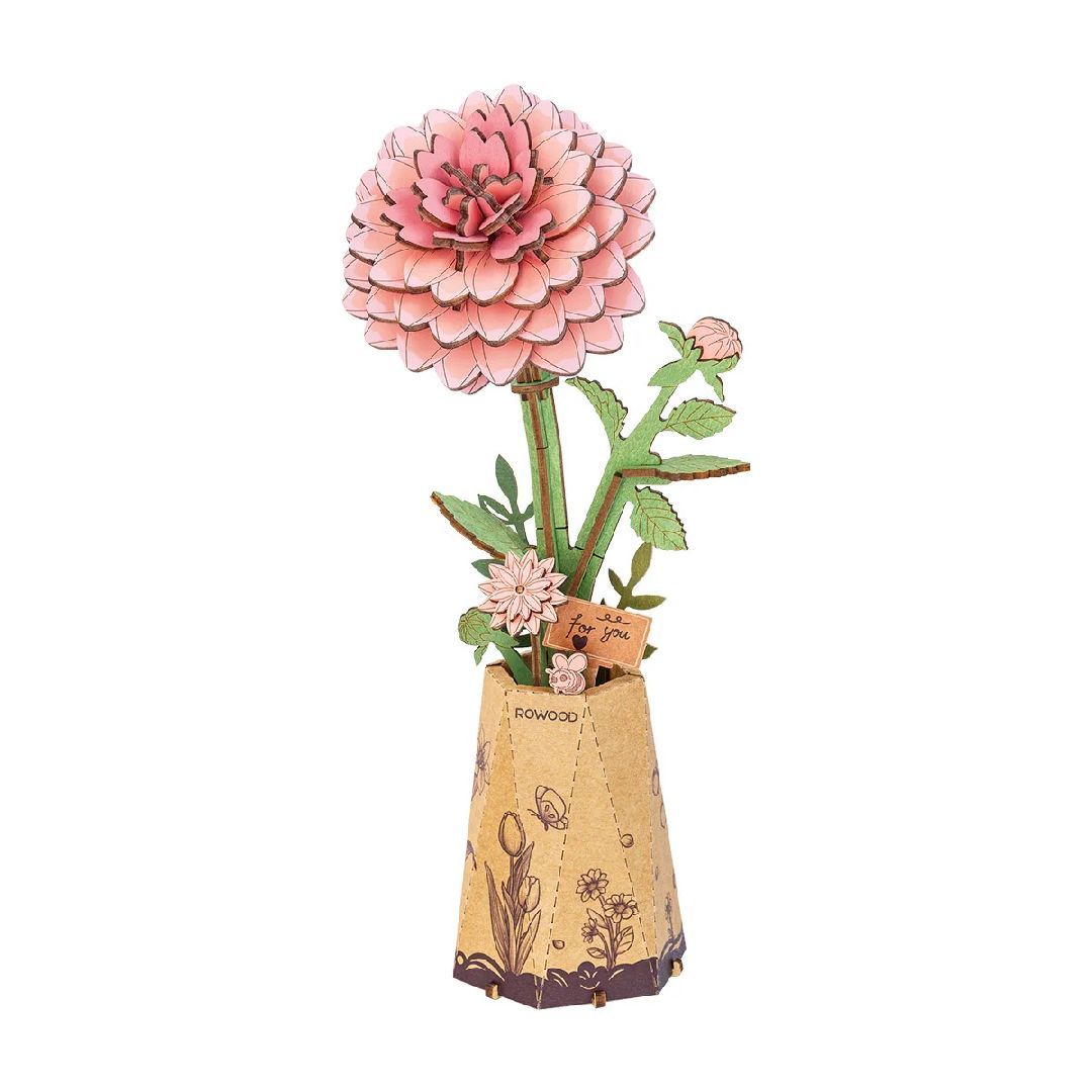 Robotime 3D Wooden Puzzle Rowood Pink Dahlia 93 piece