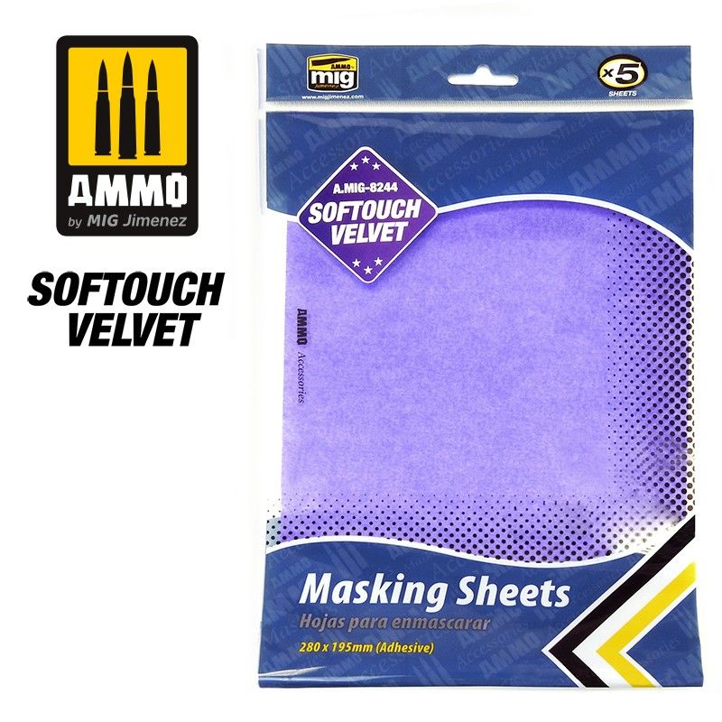 Ammo Mig Softouch Velvet 280x195mm Adhesive Masking Sheets  5pc