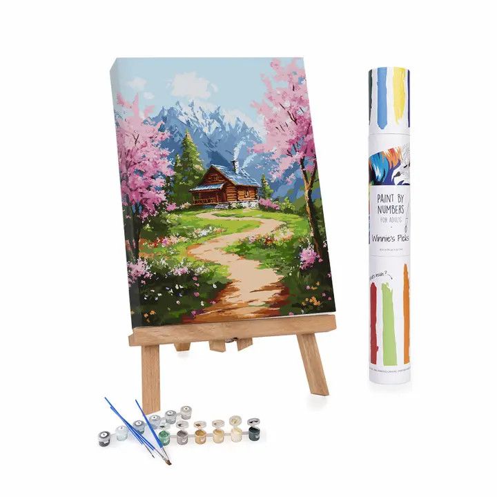 Winnies Picks Paint by Numbers Art Kit Mountain Chalet in Bloom 20x16in