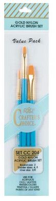 Crafters Choice Gold Nylon Acrylic Brush Set 4pc