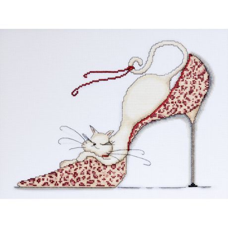 Design Works Counted Cross Stitch Kit 10x13in Leopard Shoe with Kitty