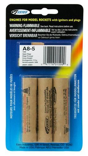 Estes Rockets A8-5 Model Rocket Engines 3pc NEW