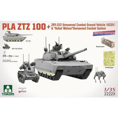 Takom 1/35 PLZ ZTZ 100 + ZRY-222 Unmanned Combat Ground Vehicle Robot Wolves Combat System