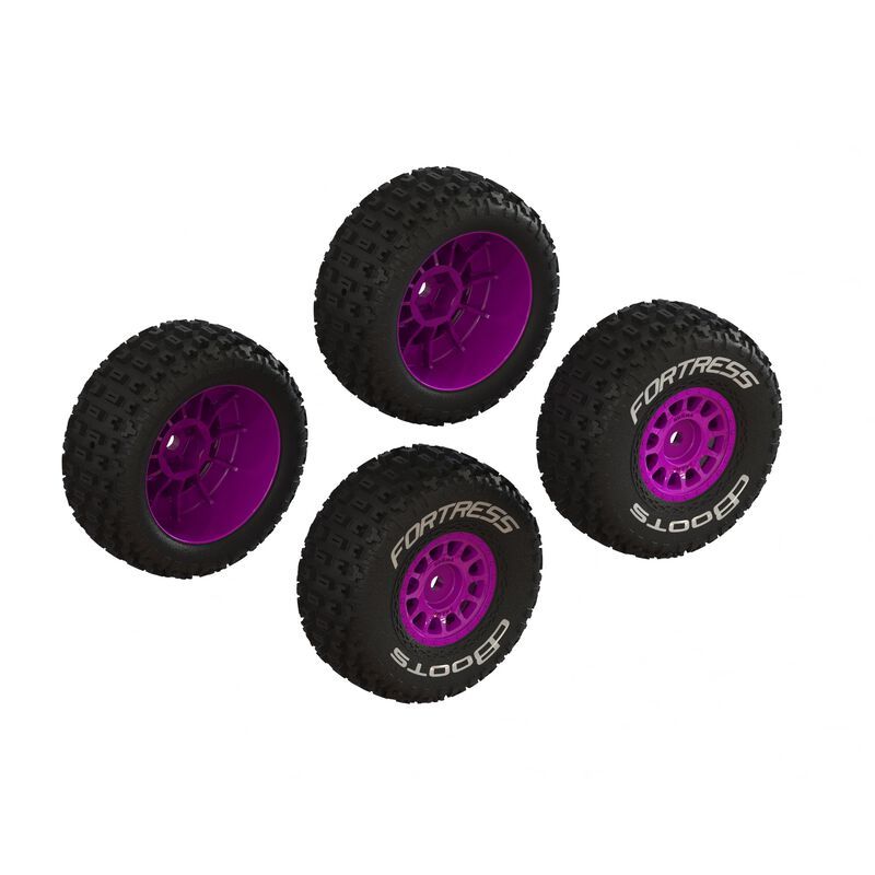 Arrma dBoots Fortress Tire on 12 Spoke Purple Wheels 4pc Grom Mojave