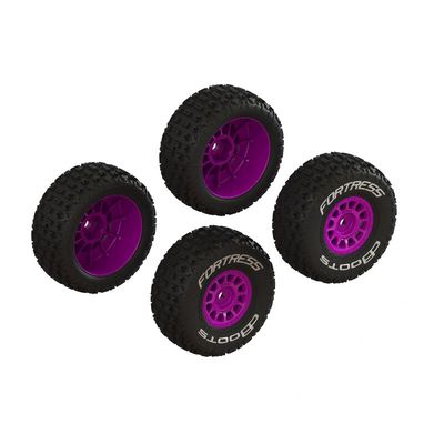 Arrma dBoots Fortress Tire on 12 Spoke Purple Wheels 4pc Grom Mojave