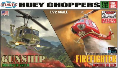 Atlantis Models 1/72 Huey Chopper Gunship and Firefighter 2 Pack Snap Kit