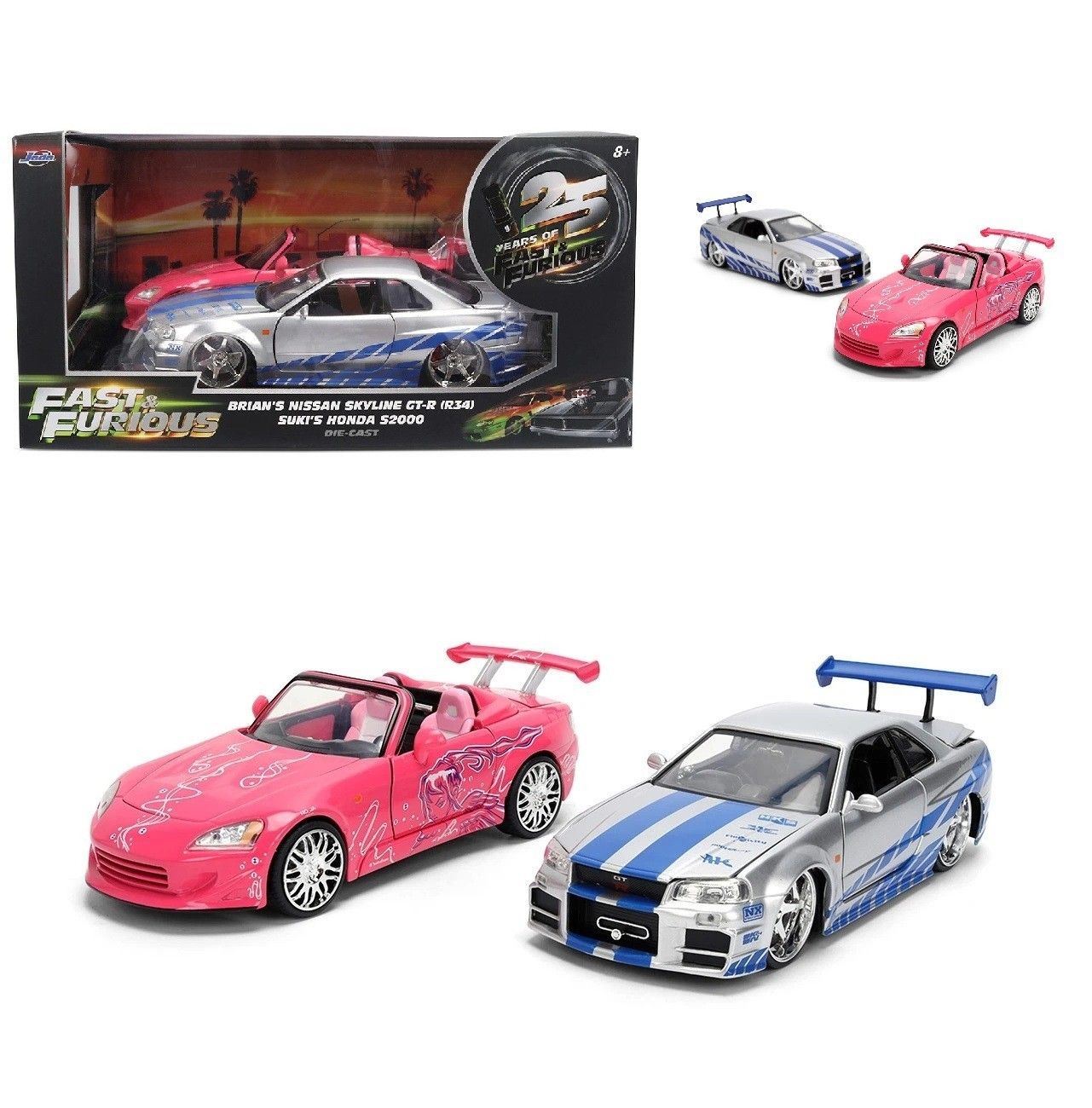 Jada Toys 1/24 Fast and Furious 25th Anniversary Brian and Suki Twin Pack