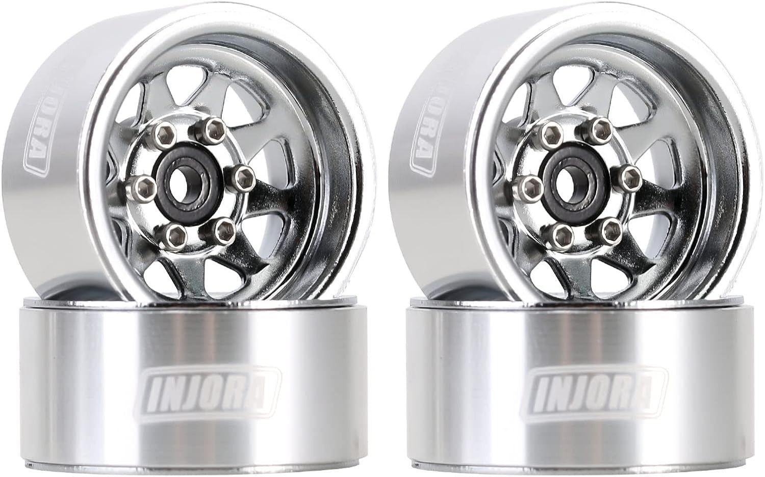 Injora 1.0in Deep Dish Stamped Steel Micro Rock Crawler Beadlock 15g Grey Wheels 4pc