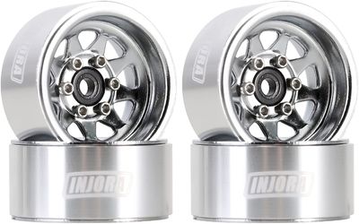 Injora 1.0in Deep Dish Stamped Steel Micro Rock Crawler Beadlock 15g Grey Wheels 4pc