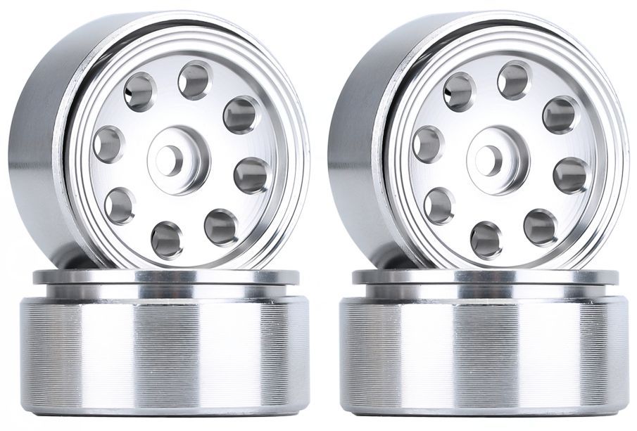 Hobby Details 1.0in CNC Aluminum Flower Eight-holes Beadlock Wheels Clear/Aluminum 4pc