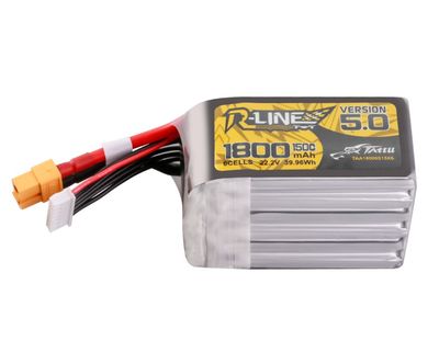 Tattu R-Line 5.0 1800mAh 6S 22.2V 150C LiPo with XT60 Plug