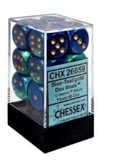 Chessex Gemini 16mm 12D6 Dice Set Blue-Teal/Gold