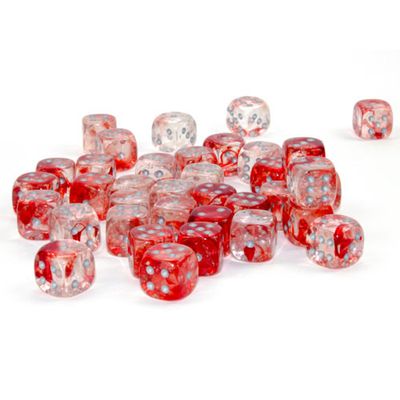 Chessex Nebula 12mm 36D6 Dice Set Red/Silver Luminary