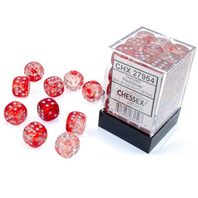 Chessex Nebula 12mm 36D6 Dice Set Red/Silver Luminary