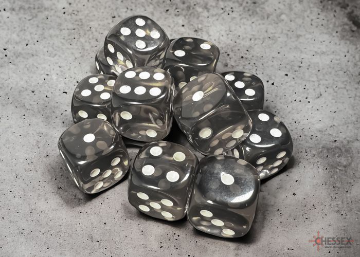 Chessex Translucent 16mm 12D6 Dice Set Smoke/White