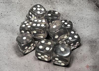 Chessex Translucent 16mm 12D6 Dice Set Smoke/White