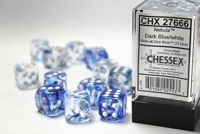Chessex Nebula 16mm 12D6 Dice Set Dark Blue/White