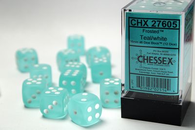 Chessex Frosted 16mm 12D6 Dice Set Teal/White